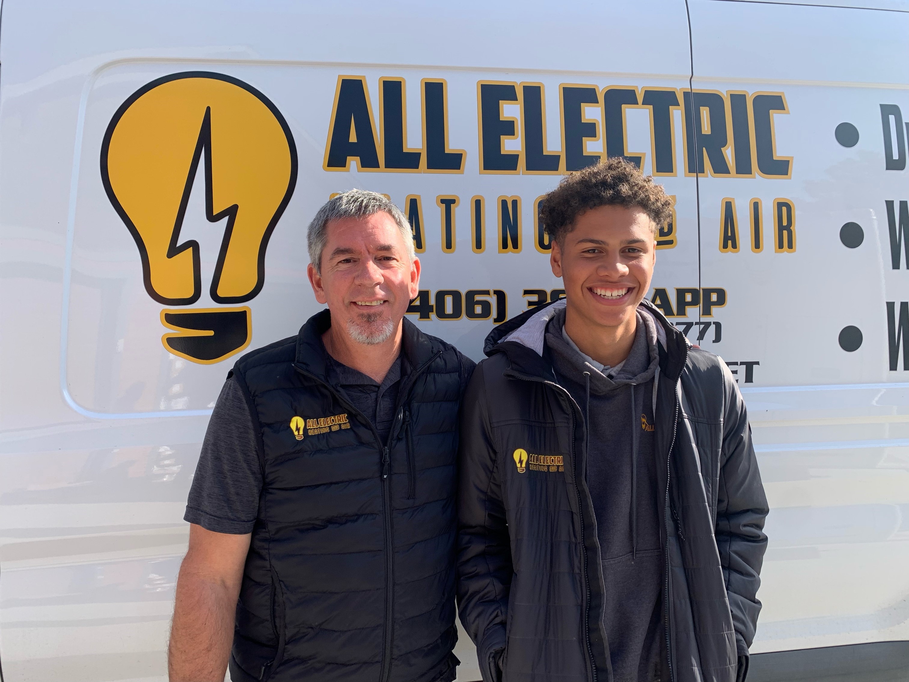Aaron Luper of All Electric, LLC (left) pictured with electrical apprentice Tray Lichtenberg (right)