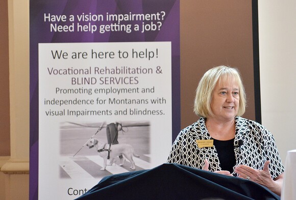 Lt. Governor Kristen Juras provides opening remarks during Wednesday's Disability Employment Conference in Butte. 