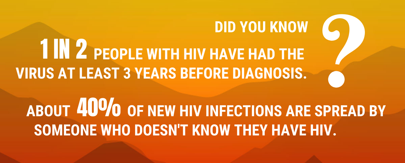1 in 2 people with HIV have had the virus at least 3 years before diagnosis. About 40% of new infections are spread by someone who doesn't know they have it. 